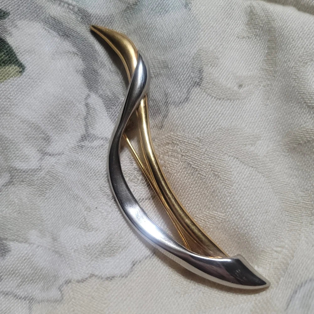 Vintage Modern Abstract Brooch Pin Gold & Silver Tone 4